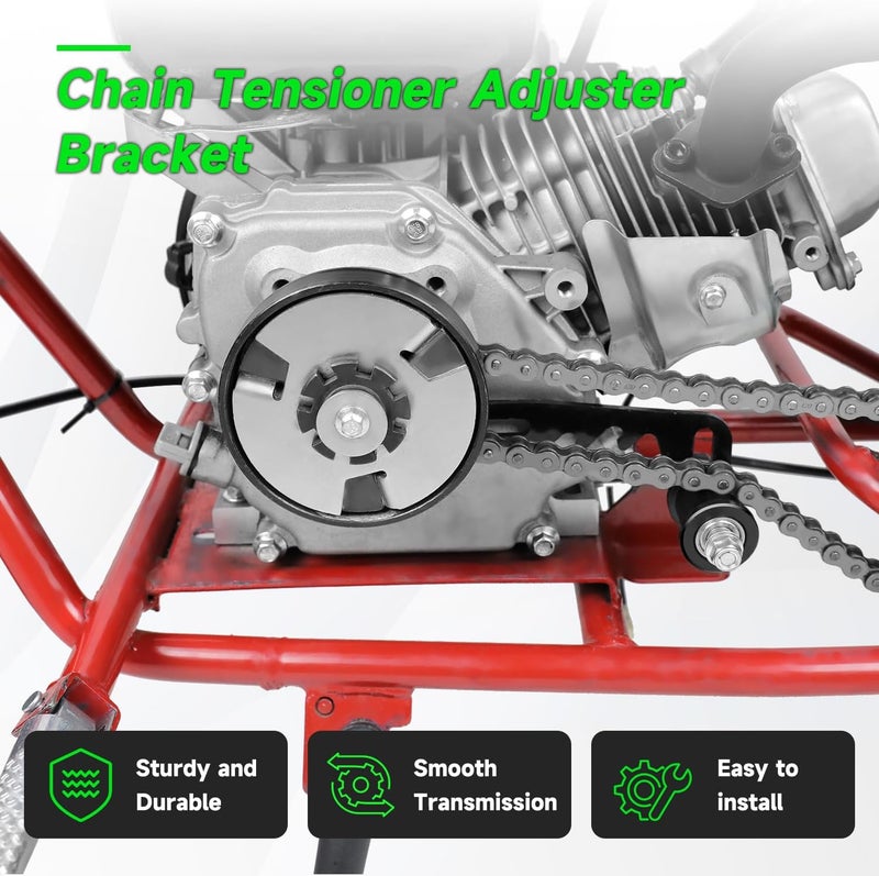 XIKOBY Mini Bike Chain Tensioner Adjuster Bracket & 420 Chain 132 Links Compatible with Coleman CT200U BT200X CT200U-EX Predator 212cc 196cc 6.5HP Mini Bike Parts with Master Link 8mm Chain Roller - Image 2